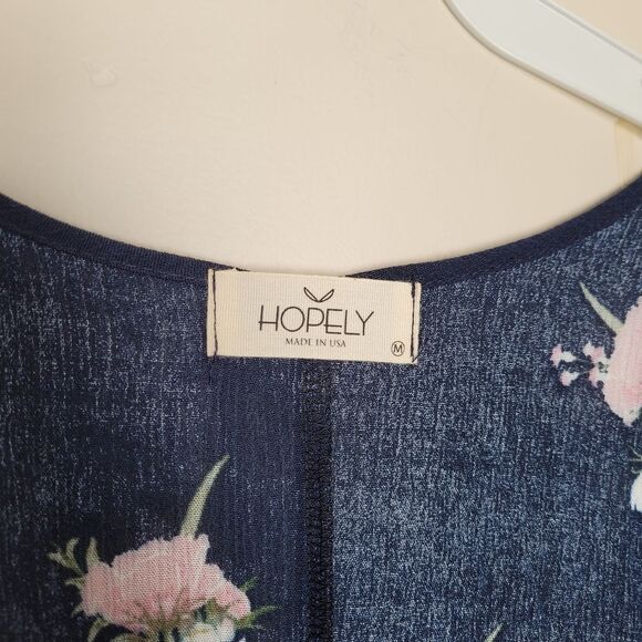 Hopely Navy Floral Kimono Duster Shrug Lightweight Bohemian Indie Gypsy Medium - Picture 5 of 12